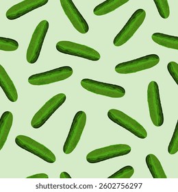 Cucumbers seamless pattern. Vegetarian healthy bio food background. Vector illustration.