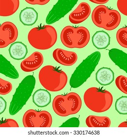 Cucumbers and tomatoes . Seamless background .