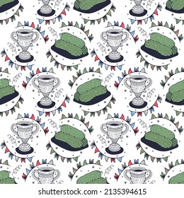 Cucumbers and Trophy cups. Seamless pattern on a white background. Cute vector illustration.