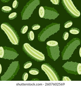 Cucumbers vector cartoon seamless pattern on a white background.