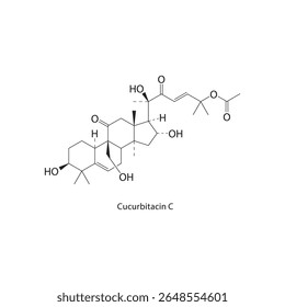 Cucurbitacina C estrutura esquelética. Ilustração esquemática do composto triterpenoide. Diagrama simples, fórmula química.