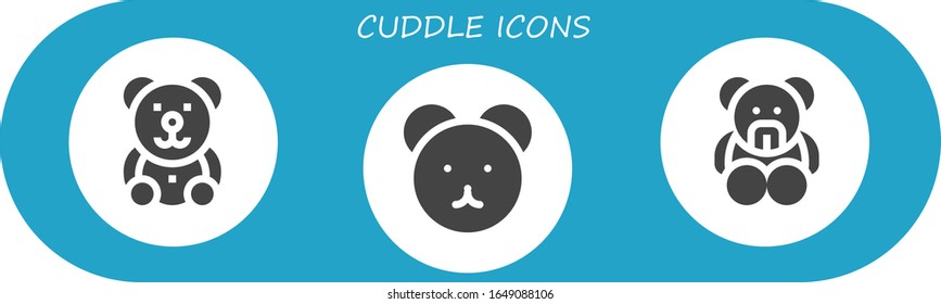 cuddle icon set. 3 filled cuddle icons. Included Teddy bear icons