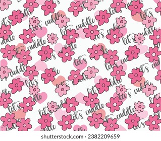 Let’s cuddle with pink flowers print