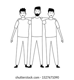 cuddled three friends icon over white background, vector illustration