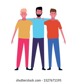 cuddled three friends icon over white background, vector illustration