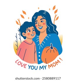 Cuddling mom sticker in flat style 