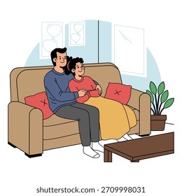 Kuscheln auf der Sofa-Illustration ist für romantisches Valentinstag geeignet.