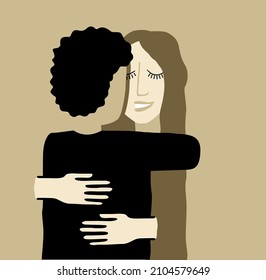 Cuddling People - Couple Embracing Each Other - Abstract Conceptual Vector Illustration