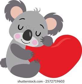 Cuddly Koala Hugs Big Red Heart

