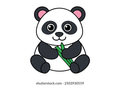 Cuddly Panda Eating Bamboo Vector Illustration Cute Graphic Design
