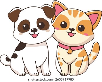 Cuddly Puppy and Kitten Friends Vector Illustration
