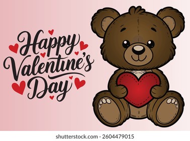 A cuddly teddy bear holding a heart that spreads Valentines cheer.