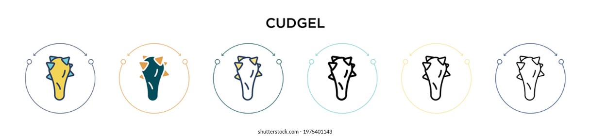 Cudgel icon in filled, thin line, outline and stroke style. Vector illustration of two colored and black cudgel vector icons designs can be used for mobile, ui, web