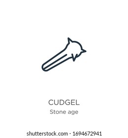 Icono de Cudgel. Icono de contorno lineal delgado aislado en fondo blanco de la colección de la edad de piedra. Signo vectorial de línea, símbolo para web y móvil
