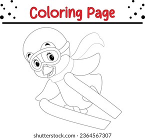 Cue Christmas Penguin coloring page for children. Merry Christmas Coloring book Black and white vector illustration.