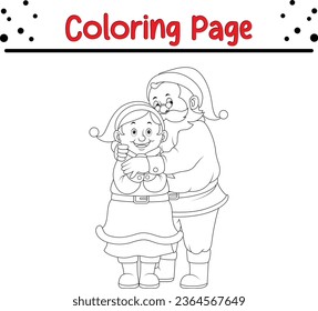 Cue Christmas Santa coloring page for children. Merry Christmas Coloring book Black and white vector illustration.