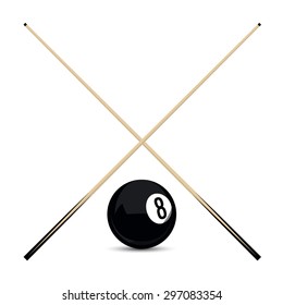 Cue and eight ball poll billiards. Vector illustration