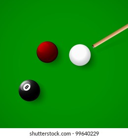cue hits the white billiard ball