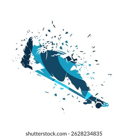 Cue jogador de esportes, abstrato azul isolado vetor silhueta. Snooker, bilhar, piscina