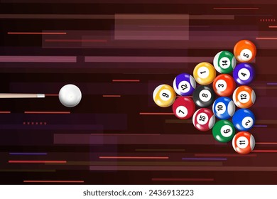 The cue strikes to billiards ball. 3d vector illustration 