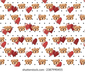 osos de peluche con corazones rojos sobre el fondo de los puntos de polka