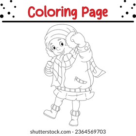 Cue Winter  children coloring page. Merry Christmas Coloring book Black and white vector illustration.