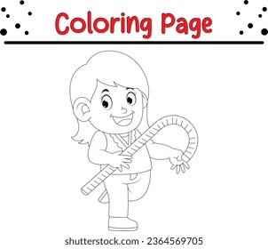 Cue Winter  children coloring page. Merry Christmas Coloring book Black and white vector illustration.