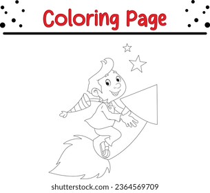 Cue Winter  children coloring page. Merry Christmas Coloring book Black and white vector illustration.