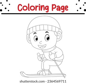 Página de coloreo de los niños de Cue Winter. Ferry Christmas Coloring book Dibujo vectorial en blanco y negro.