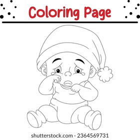 Cue Winter  children coloring page. Merry Christmas Coloring book Black and white vector illustration.