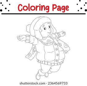 Cue Winter  children coloring page. Merry Christmas Coloring book Black and white vector illustration.