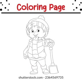 Cue Winter  children coloring page. Merry Christmas Coloring book Black and white vector illustration.