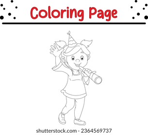 Cue Winter  children coloring page. Merry Christmas Coloring book Black and white vector illustration.