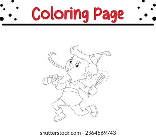 Cue Winter  children coloring page. Merry Christmas Coloring book Black and white vector illustration.