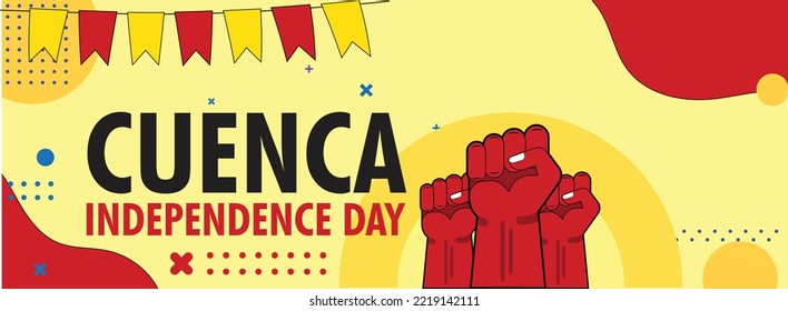 Cuenca independence day with raised fists. National or Independence day design for Cuenca people. Modern red yellow black traditional abstract background. Cuenca illustration