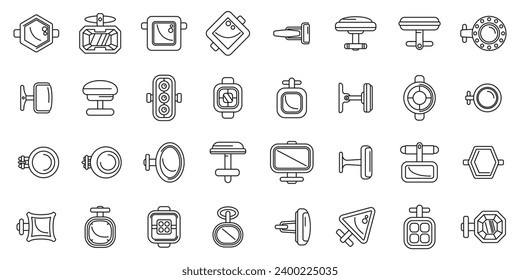 Cufflinks icons set outline vector. Classic golden. Cuff pin metal