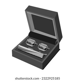 Cufflinks for a shirt and a tie clip in a gift box,isolated on a white background Vector illustration of men's accessories.