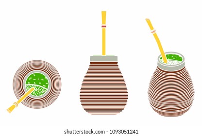 Cuia with Bombilia, water and Yerba mate for terere. Without outline.