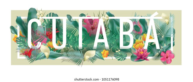 Cuiaba City Typographic Floral Framed Vector Card Design