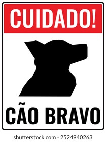 Cuidado! Cão Bravo Traduziu Cuidado com o Cão. Símbolo português de aviso vetor.