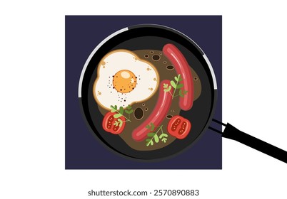 Cuisine breakfast on frying pan illustration 