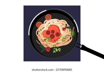 Cuisine breakfast on frying pan illustration 