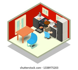 Cuisine concept banner. Isometric banner of cuisine vector concept for web, giftcard and postcard