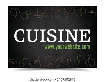 Concepto de cocina Vector de Anuncio de Sitio web sobre fondo negro grunge