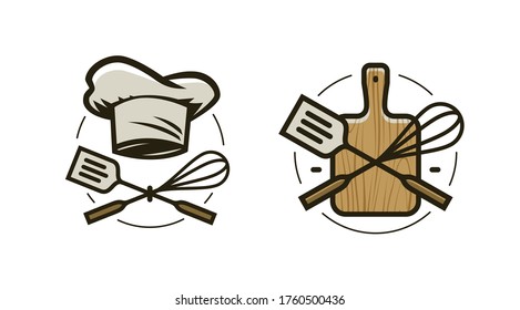 Cuisine, cooking logo or label. Menu design for cafe and restaurant