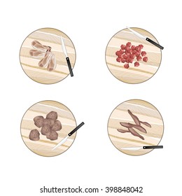 Cuisine and Food, Different Types of Raw Meat on Wooden Cutting Boards.