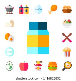 cuisine icon set. 17 flat cuisine icons.  Simple modern icons about  - pot, eggs, boiled egg, mayonnaise, salt, salad, drumsticks, salty, egg, sauces, pepper, noodles, chicken leg