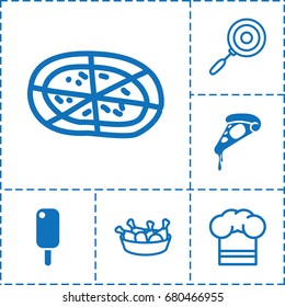 Cuisine icon. set of 6 cuisine filled and outline icons such as pizza, chicken leg, chef hat, pan