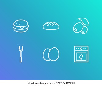 Cuisine icon set and bread with eggs, cooking fork and burger. Sandwich related cuisine icon vector for web UI logo design.