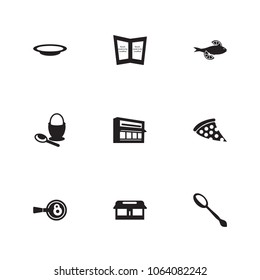 Cuisine icon set and fish with cooking egg, cafe and dish. Kitchenware related cuisine icon vector items for web UI logo design.